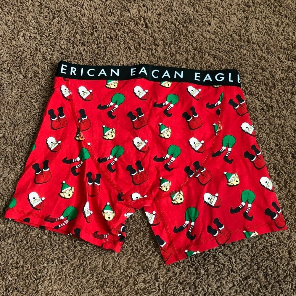 American Eagle Mens XL Red Santa Elf Holiday Boxer Briefs Christmas Underwear